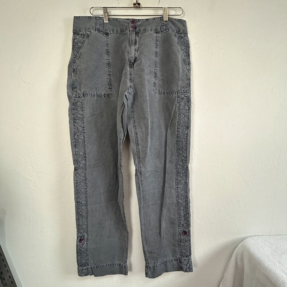 Sundance Womens Gray Linen Blend Lace-Trim Capri Cargo Pants Size 12 Convertible